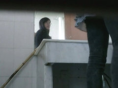 Asian student black hair bitch taking a piss