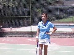Teen chick works out playing tennis and sucking cock