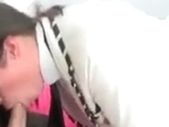 Hot brunette slut blows stiff rod