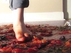 Crushing Jello and fruit barefoot