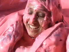 girl bath in slime with clothes